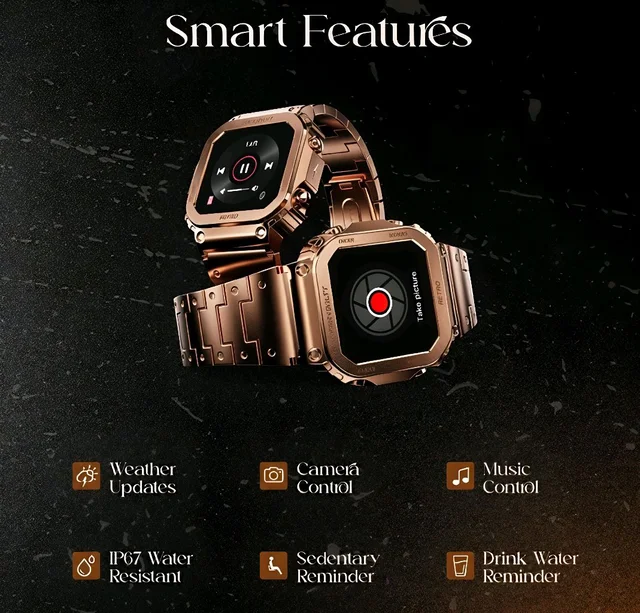 Fire-Boltt Retro 39.1mm (1.54) Display, Bluetooth call, Voice Assistance, Steel Straps Smartwatch (Rose Gold Strap, Free Size)