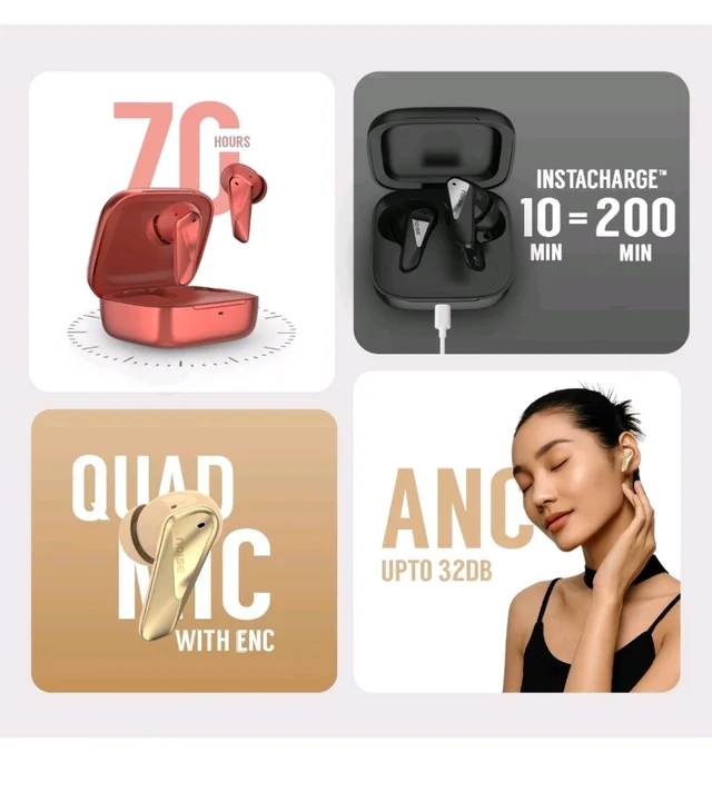 Noise Buds N2 Pro Truly Wireless Earbuds with ANC (Up to 32dB), 70H Playtime, Dual Pairing, InstaCharge (10 Min = 200 Min), Bluetooth v6.0,