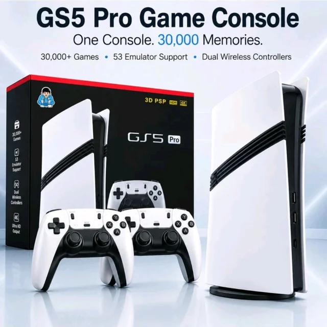 GS5 Pro Retro Gaming Console PSP 64 GB with 30,000+ Built-in Retro, GTA Vice city, Mario, God of war (Black and White, Yes)