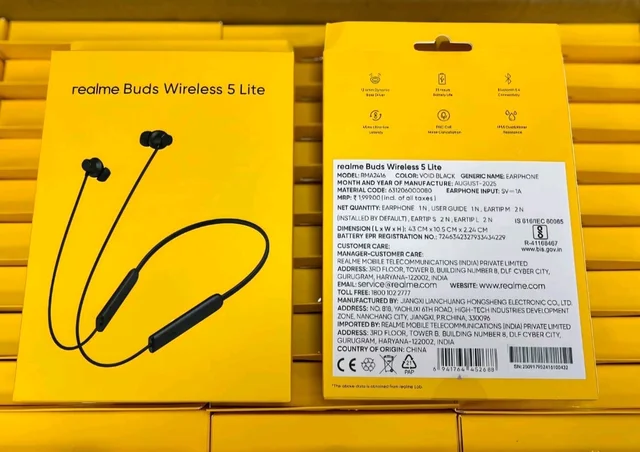 Realme Buds Wireless 5 Lite in Ear Bluetooth Neckband with 12.4 mm Dynamic Bass Boost Driver,Upto 35 Hours Playback,45ms Low Latency,IP55 Dust & Water Resistant, Bluetooth V5.4 (Void Black)