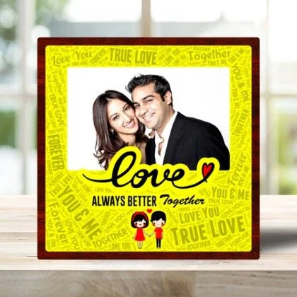 Love Digital Printed Wooden Photo insert Frame - 8x8 inch Yellow
