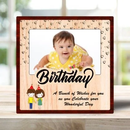 Happy Birthday Digital Print Wooden Photo insert Frame 8x8 inch - For Birthday gift, Beige