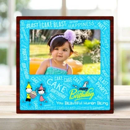 Digital Print Wooden Photo insert Frame for Birthday 8x8 inch - Blue