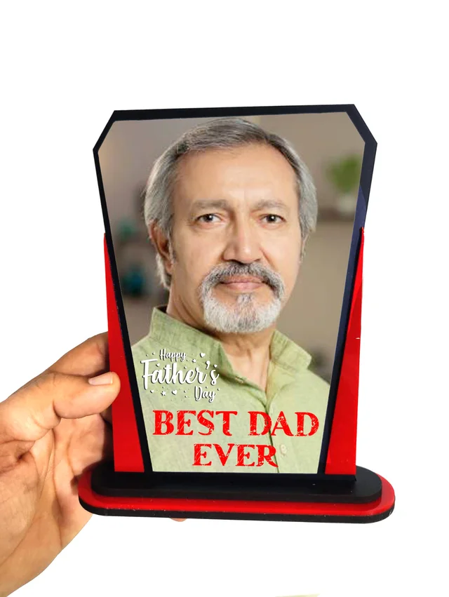 Personalized Father's Day Gift Wooden Trophy With Photo Print - 6x9 inch, Red