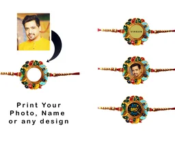 Personalized Rakhi Gift Combo, Rakhi with Table top frame, Photo Rakhi - Metal Rakhi