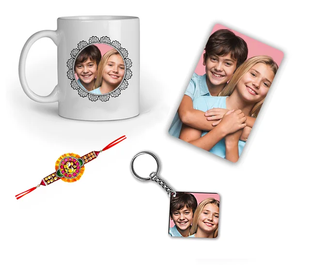 Personalized Rakhi Gift Mug Combo, Rakshabandhan Gift Combo - 4 in 1