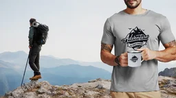 YOGDOTS Adventure Print T-Shirt and Steel Mug Combo for Hiking, Sports, Outing, Picknic or Adventure - M, Gray