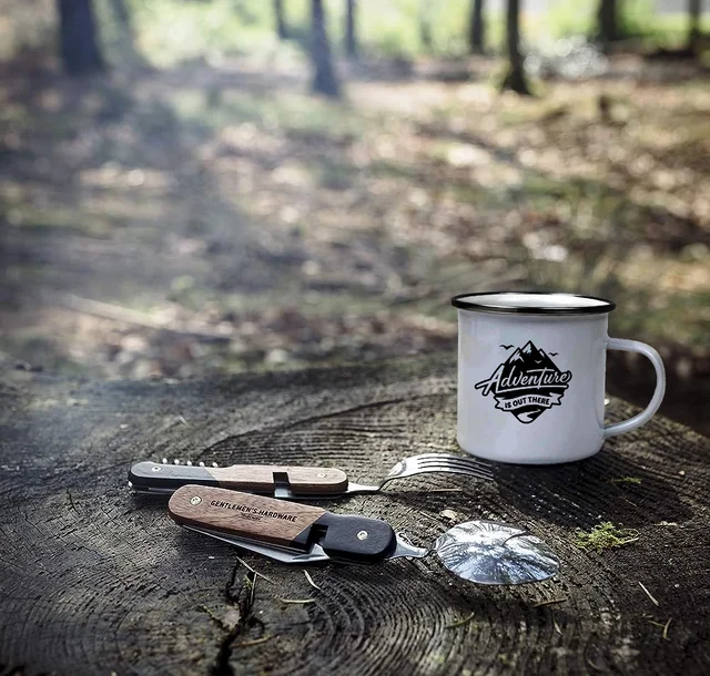 YOGDOTS Adventure Print T-Shirt and Steel Mug Combo for Hiking, Sports, Outing, Picknic or Adventure - M, Gray