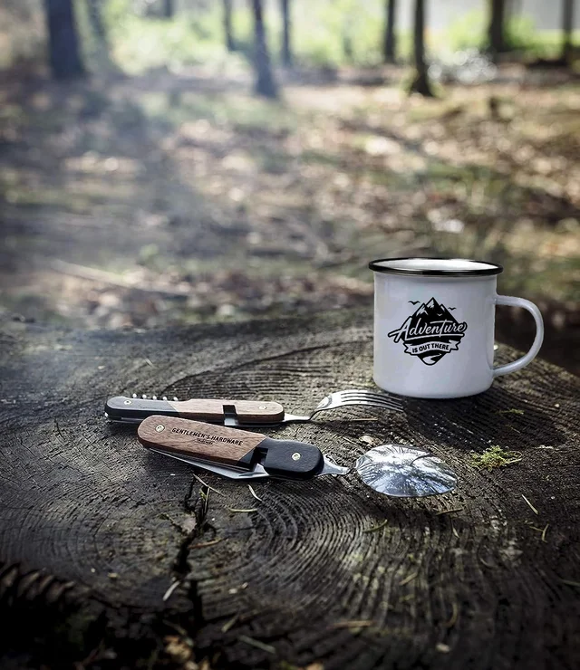 YOGDOTS Adventure Print Steel Enamel Mug Combo for Hiking, Sports, Outing, Picknic or Adventure - 300 ML, Black Print