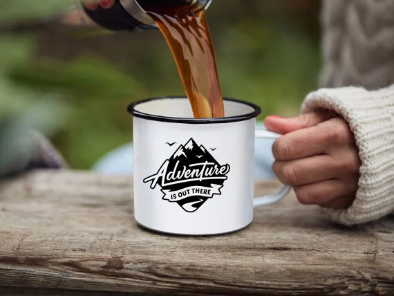 YOGDOTS Adventure Print Steel Enamel Mug Combo for Hiking, Sports, Outing, Picknic or Adventure - 300 ML, Black Print