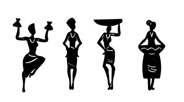 Achchha Gift Wooden Tribal Women 4 Pcs. Set Wall art, Home Room Office Decoration, no plastic | Wall Art, Abstract design - Black, Medium - 60x30 cm