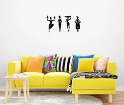 Achchha Gift Wooden Tribal Women 4 Pcs. Set Wall art, Home Room Office Decoration, no plastic | Wall Art, Abstract design - Black, Medium - 60x30 cm