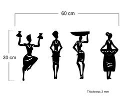 Achchha Gift Wooden Tribal Women 4 Pcs. Set Wall art, Home Room Office Decoration, no plastic | Wall Art, Abstract design - Black, Medium - 60x30 cm