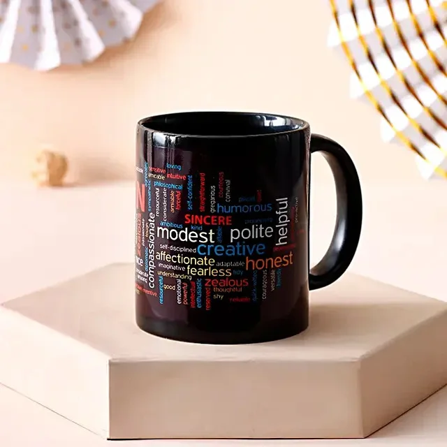Achchha Gift Black Ceramic Coffee Mug 330 ML with print - 330 ML