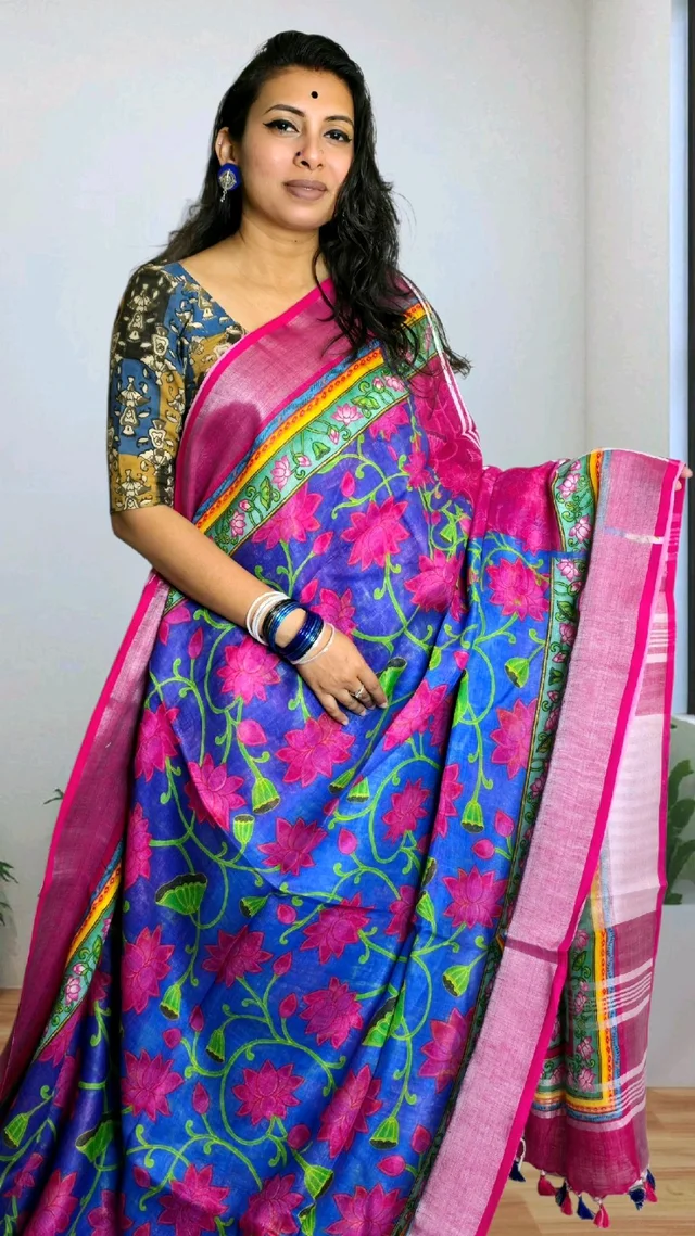 APARAJITA Floral Print Linen Saree