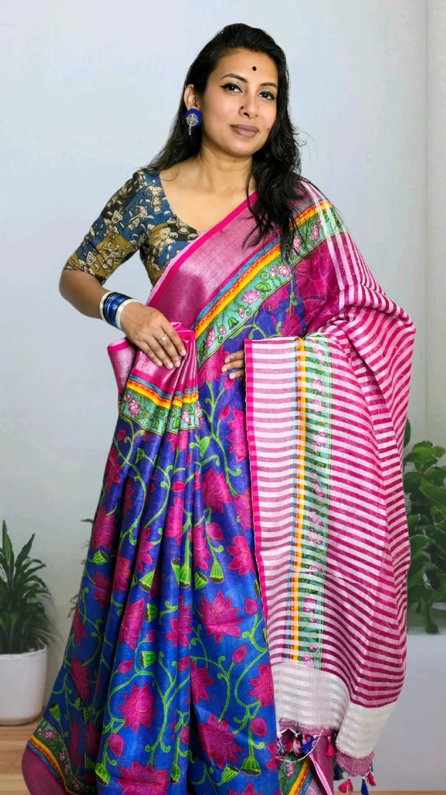 APARAJITA Floral Print Linen Saree