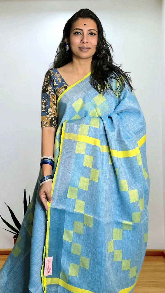 APARAJITA Pastel Linen Saree - Light Blue