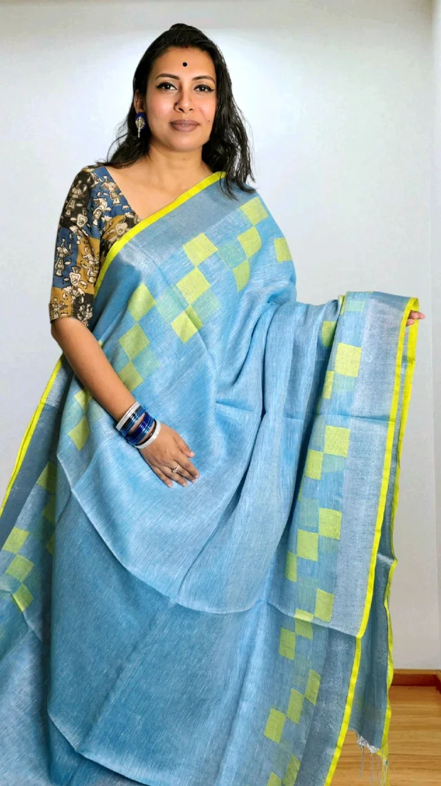 APARAJITA Pastel Linen Saree - Light Blue