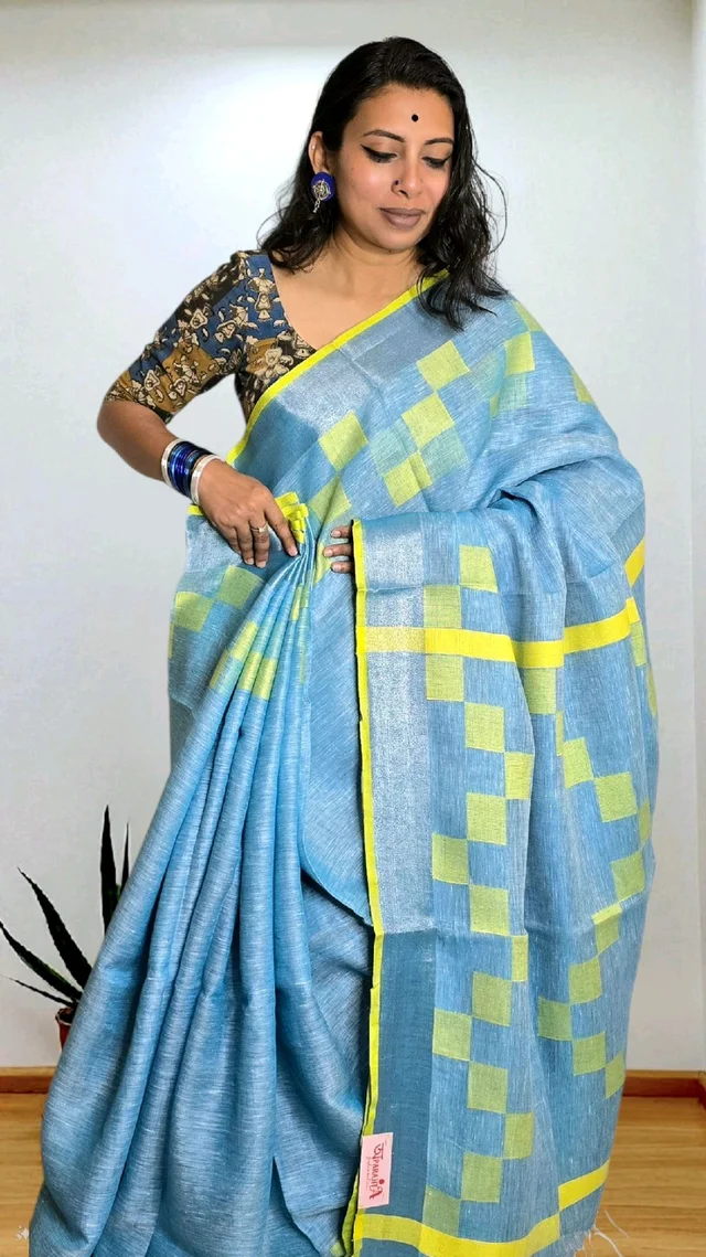 APARAJITA Pastel Linen Saree - Light Blue