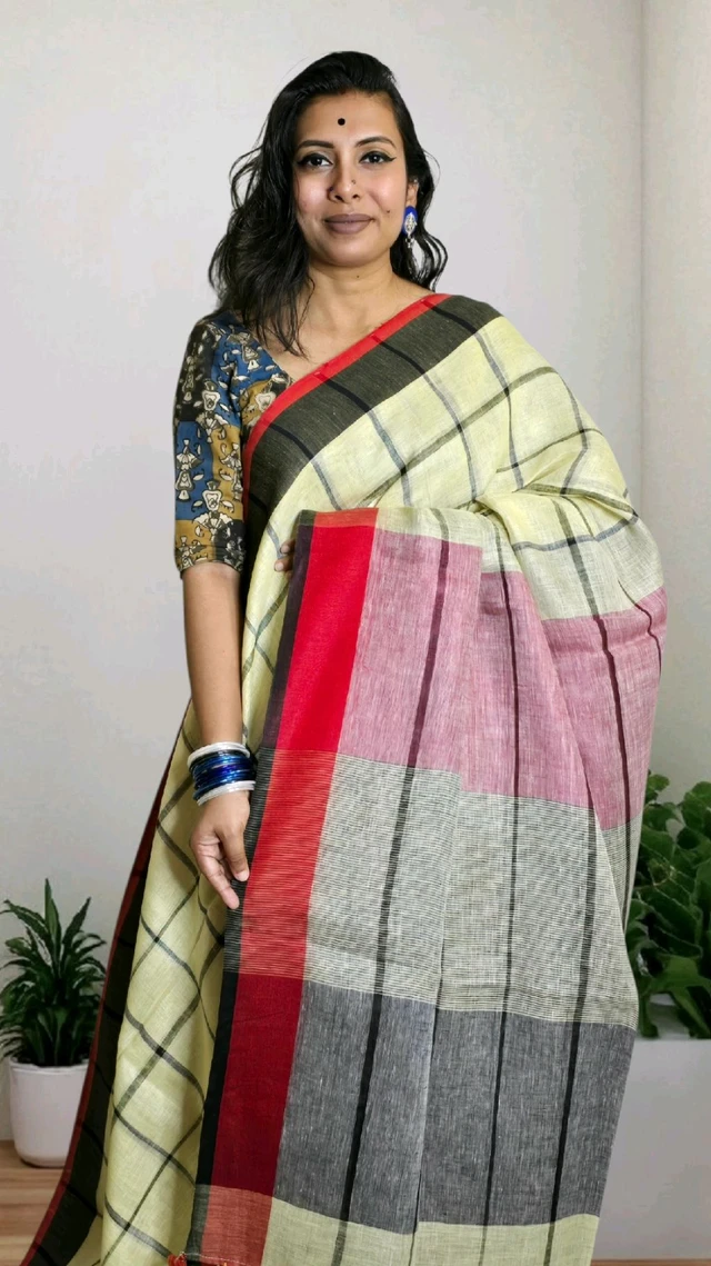 Checks Linen Sarees