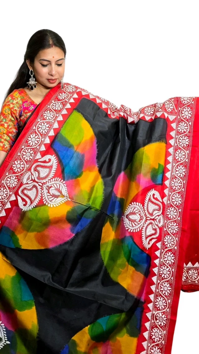 APARAJITA Pure Silk Kantha Stitch Saree