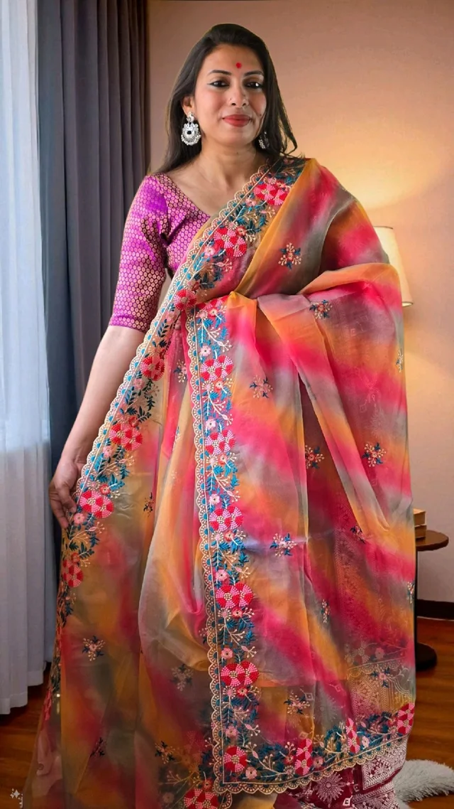 APARAJITA Organza Party Wear Saree - Cabaret Red