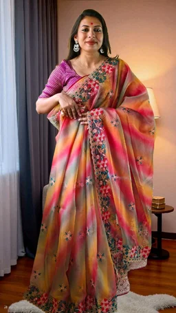 APARAJITA Organza Party Wear Saree - Cabaret Red