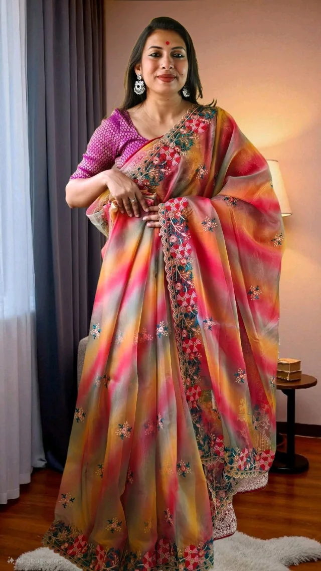 APARAJITA Organza Party Wear Saree - Cabaret Red