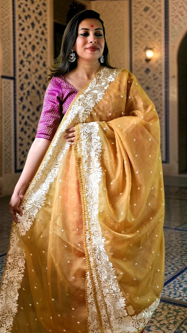 APARAJITA Organza Party Wear Saree - Beige