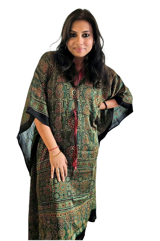 APARAJITA Ajrakh Handblock Modal Kaftaan
