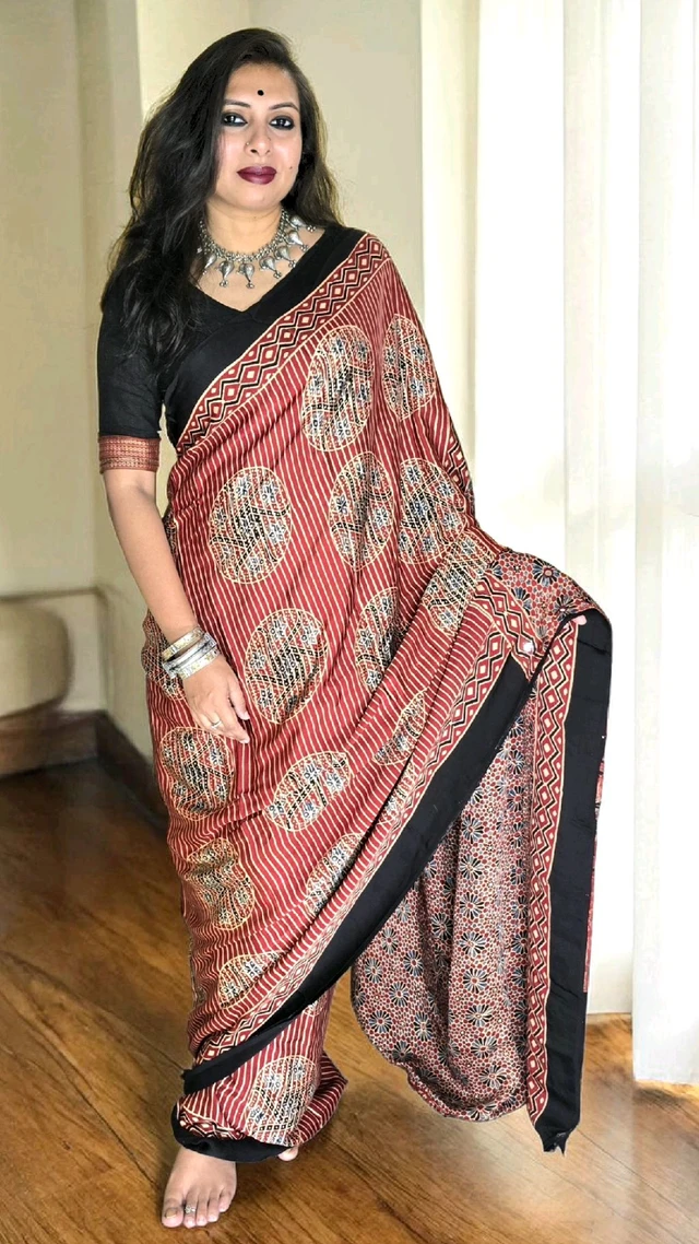 APARAJITA Mirror Ajrakh Modal Saree
