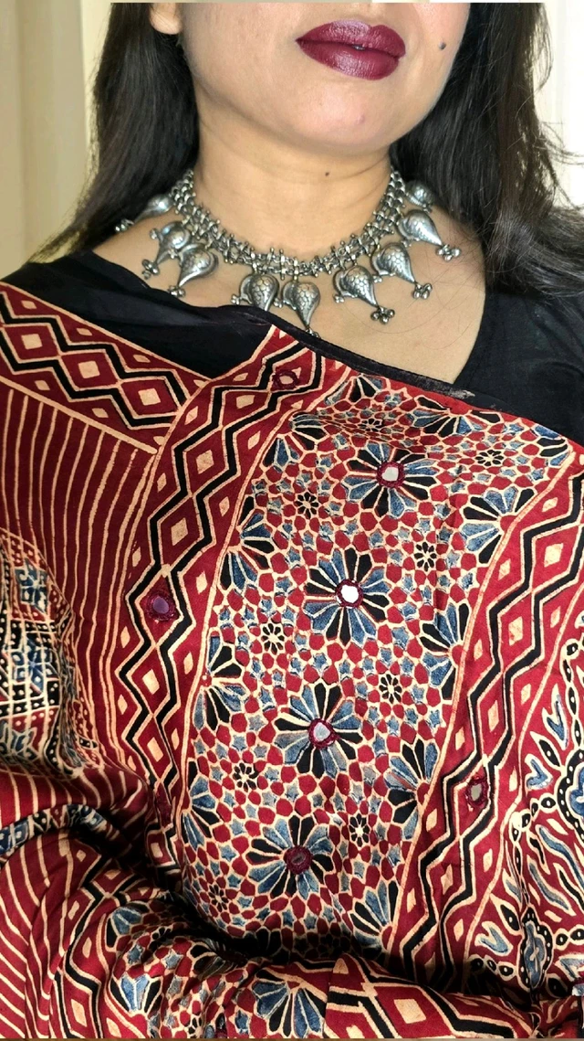Mirror Ajrakh Modal Saree