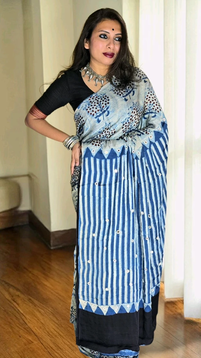 APARAJITA Mirror Ajrakh Modal Saree