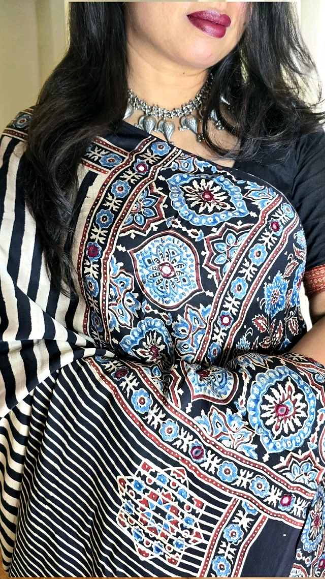 Mirror Ajrakh Modal Saree