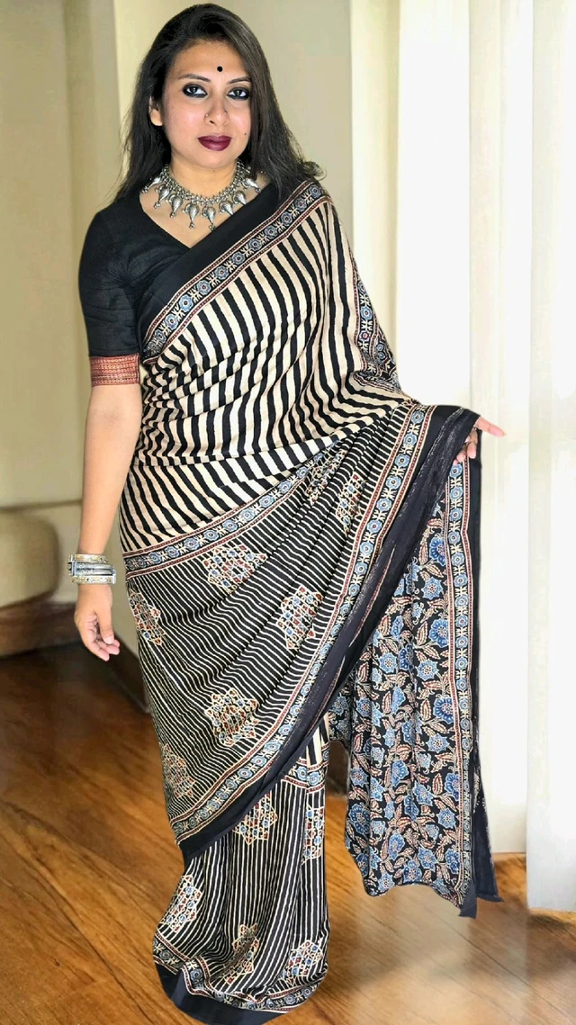 APARAJITA Mirror Ajrakh Modal Saree