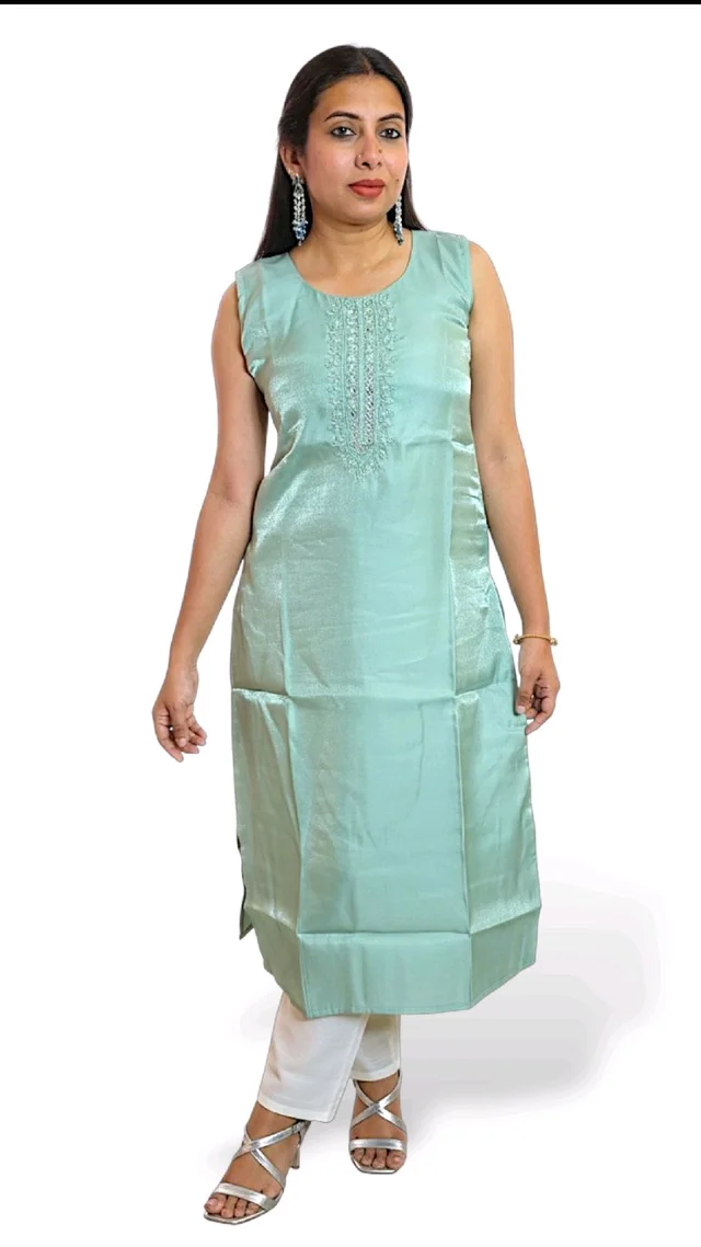 APARAJITA Festive White Kurti - M/38, Green
