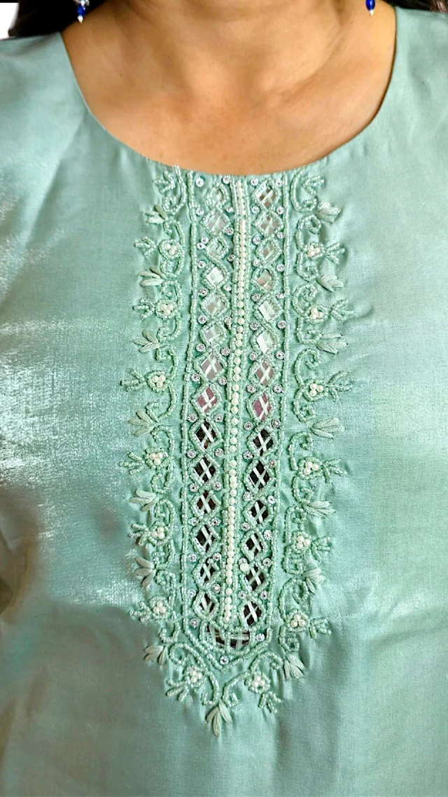 APARAJITA Festive White Kurti - M/38, Green