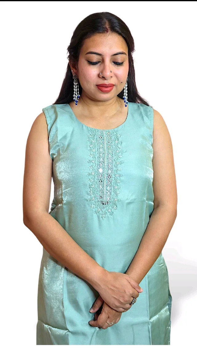 APARAJITA Festive White Kurti - M/38, Green