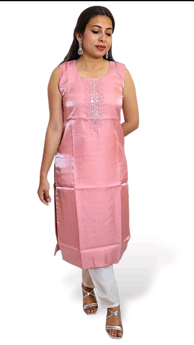 APARAJITA Festive White Kurti - M/38, Pink