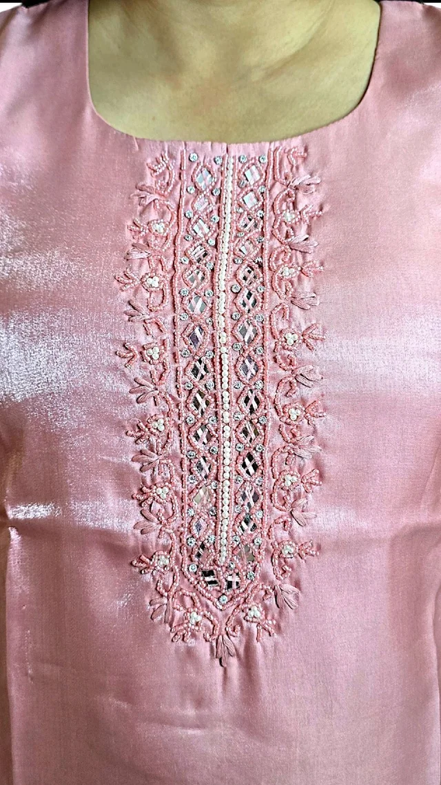 APARAJITA Festive White Kurti - M/38, Pink