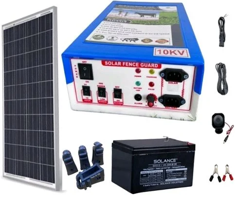 Solar Fencing Set 50 Bigha10kv Zatka,jhatka Machine Set(Machine,12 ah Battery, 40w Solar Panel, Cables Accessories)