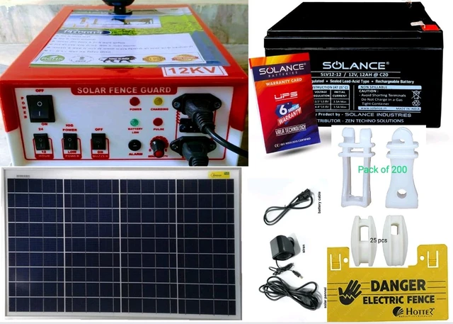 Jhatka Machine Full Set 12KV 60 Acre (Machine,12V Battery, 40 Watt Solar Panel,200 Insulator 25 Corners)