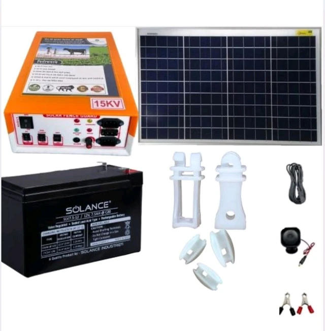 15KV 40Acre Solar Fencing AC DC Zatka/Jhatka Machine Set(15kv Machine,40 watt Panel, 12ah Battery,150 White insulators 25 Corner)
