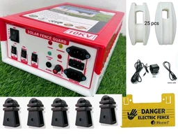 Shrangi Zatka Machine kisan 10kv 30 Acre Solar fencing AC DC jhatka machine set (10kv machine,40 watt panel,12ah Battery, 230V adapter,100 insulator)