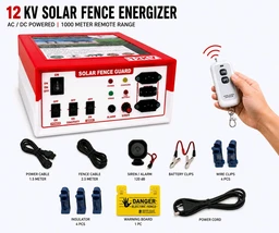 Agrifarm Zhatka Machine Remote Control 1 Km Range Solar Fence Zatka Machine 50 Bigha 40 Acre 10kv AC DC Solar Fencing jhatka Machine with Siren and Cable