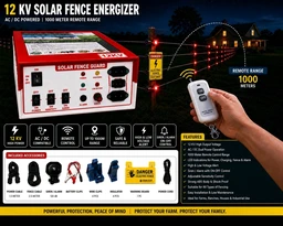 Agrifarm Zhatka Machine Remote Control 1 Km Range Solar Fence Zatka Machine 50 Bigha 40 Acre 10kv AC DC Solar Fencing jhatka Machine with Siren and Cable