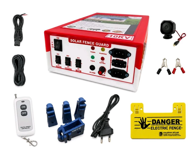 Kisaan Zhatka Machine Remote Control 1 Km Range Solar Fence Zatka Machine 30 Bigha 20 Acre 10kv AC DC Solar Fencing jhatka Machine with Siren and Cable
