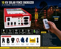 Kisaan Zhatka Machine Remote Control 1 Km Range Solar Fence Zatka Machine 30 Bigha 20 Acre 10kv AC DC Solar Fencing jhatka Machine with Siren and Cable