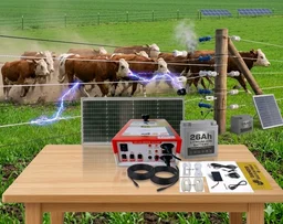 Shrangi Jhatka Machine Full Set AC DC 12KV 60 Acre (Machine,12V 26ah lithium Battery, 50 Watt Solar Panel,150 Insulator, 25 Corner)
