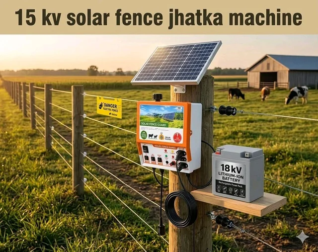 Shrangi Jhatka Machine Full Set AC DC 15KV 100 Acre (Machine,12V 18ah lithium Battery, 50 Watt Solar Panel,100 Insulator)